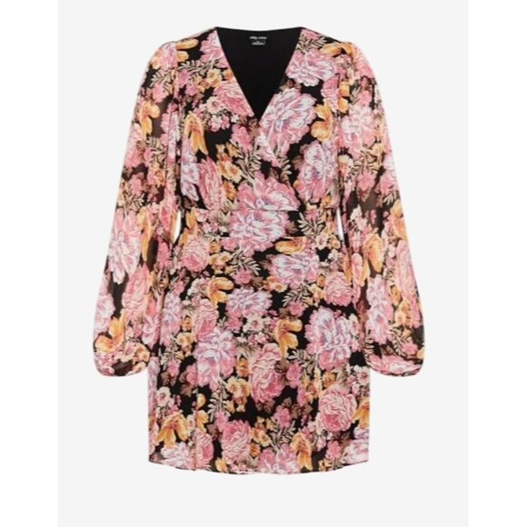 City Chic Womens Plus Size 16 Juliet Bright Floral Print Long Sleeve Midi Dress - Picture 3 of 8